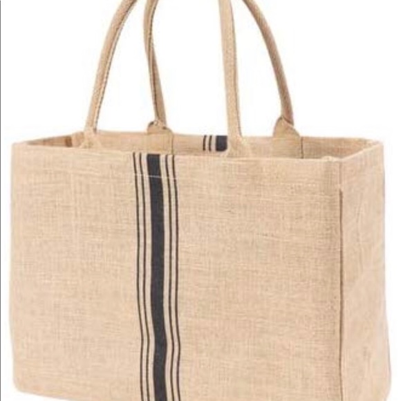 🎁Jute Tote with Black Ticking Stripes NWT - Picture 3 of 3